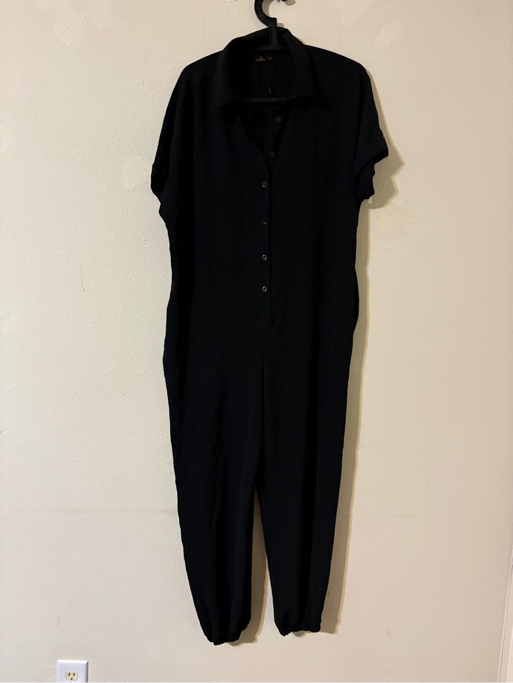 Classic Black Short-Sleeve Button-Front Jumpsuit
